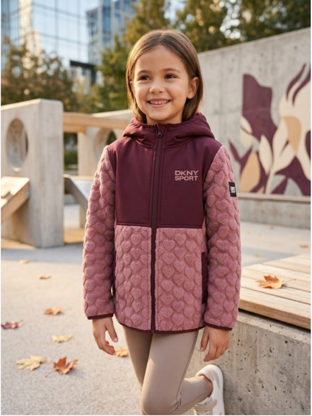 DKNY Sport Youth Girls' Mixed-Media Hooded Jacket